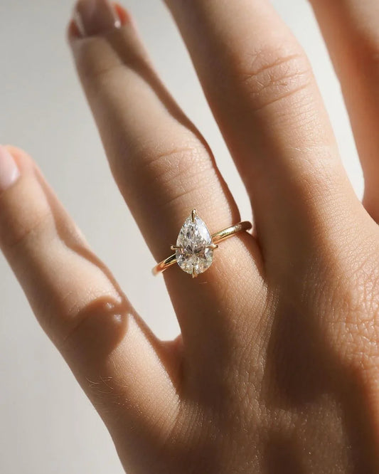 4ct pear cut lab grown diamond engagement ring, classic solitaire wedding ring, elegant birthday jewelry gift for women