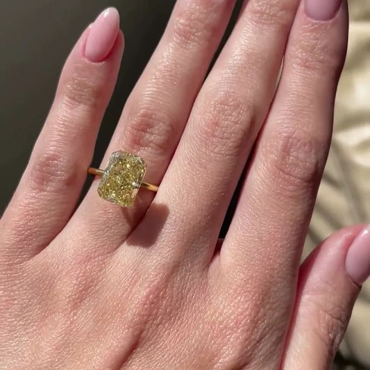 Fancy yellow radiant cut 5CT lab created diamond ring, solitaire engagement ring, IGI certified wedding jewelry for her