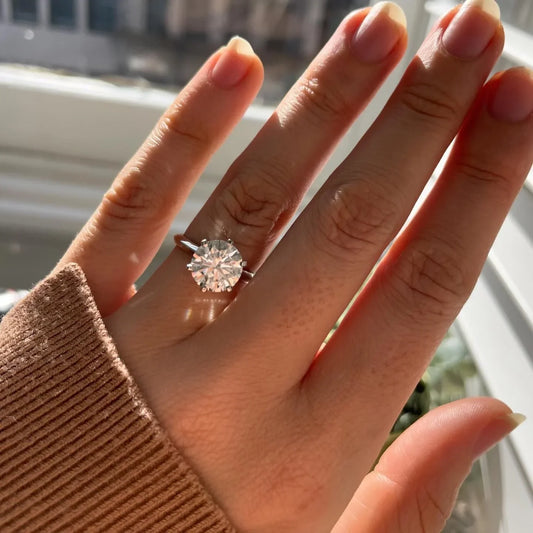 IGI certified 5.0ct round cut lab created diamond ring, classic solitaire engagement ring, bridal wedding jewelry, promise ring for her