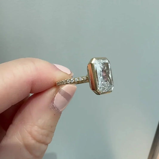 IGI certified 5.30 TCW radiant cut lab created diamond ring, pavΓ© bezel engagement ring, luxury bridal jewelry for her