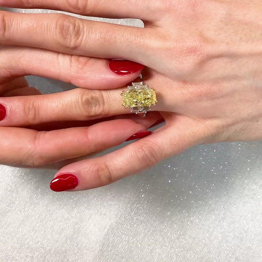 6.00 TCW Fancy Yellow Radiant Lab Grown Diamond Engagement Ring | IGI Certified