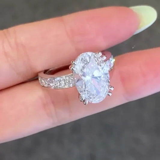 IGI certified 7.00 TCW oval cut lab grown diamond ring three stone engagement bridal wedding luxury elegant gift jewelry for women ring
