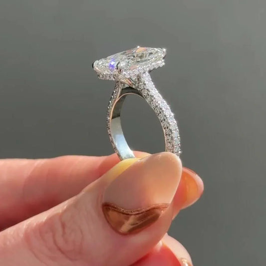 7.30 TCW radiant shaped lab grown diamond ring hidden halo cathedral setting IGI certified engagement ring luxury bridal wedding jewelry for women
