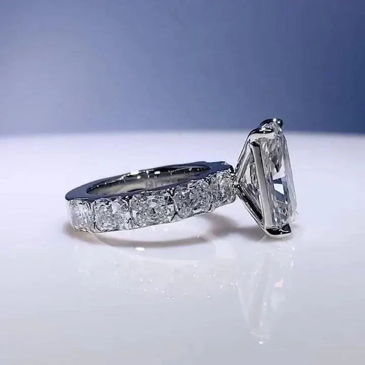 7.00 CT radiant lab grown diamond engagement ring IGI certified cathedral hidden halo setting luxury bridal wedding ring anniversary gift women jewelry