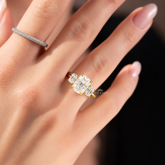 Luxury 3 Carat Old Mine Cushion Lab Grown Diamond Ring, Antique Inspired Engagement Jewelry with Timeless Vintage Charm