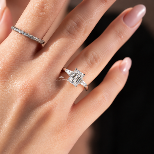 Luxury 3 Carat Emerald Lab Grown Diamond Ring, Sophisticated Bridal Jewelry and Romantic Engagement Gift for Her