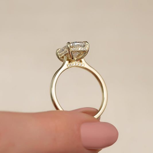 3.0ct Cushion Cut Lab grown Diamond Solitaire Ring With Hidden Halo