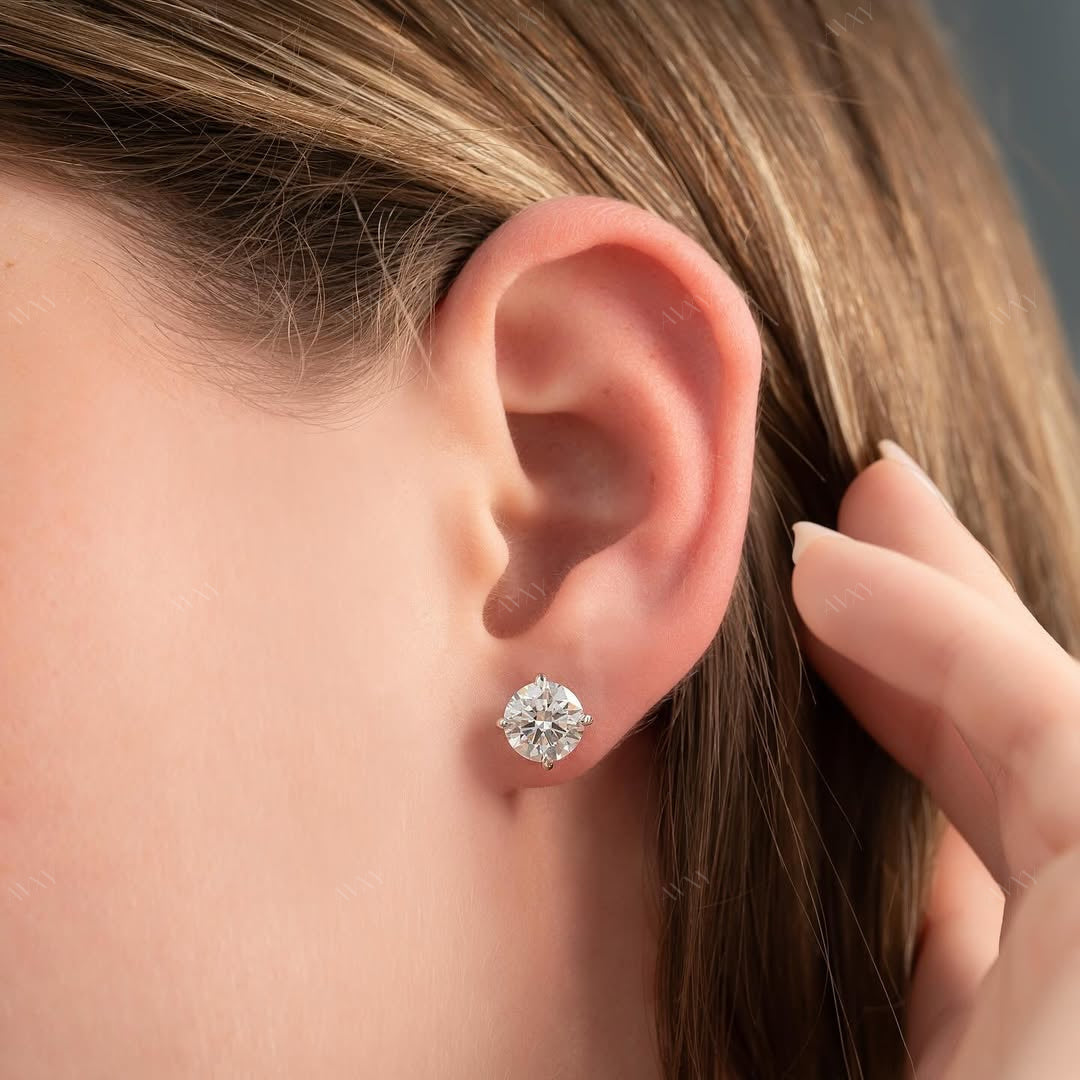 The 4 CTW Basket Stud Earrings set with Round cut diamonds