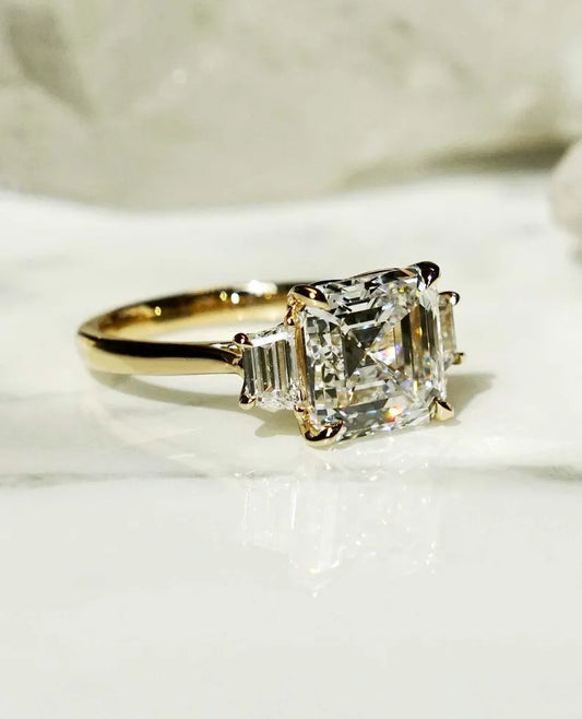 Asscher 6.0tcw Lab Diamond Ring Three Stone Birthday Gift Ring Proposal Ring For Her