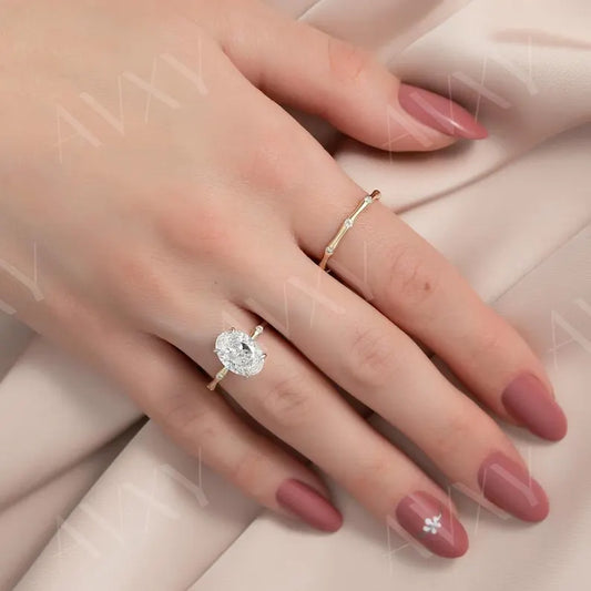 Oval 3.00CT Lab Grown Diamond Hidden Halo Solitaire Engagement Ring Promise Ring Proposal Ring Diamond Ring for Her