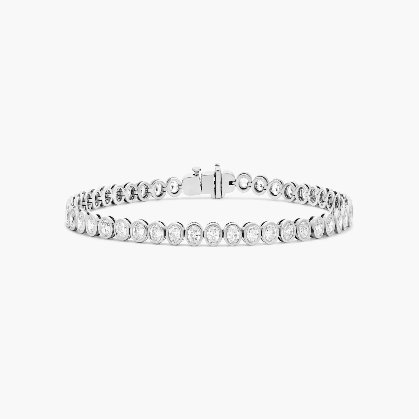 Oval Lab Grown diamond Bezel Tennis Bracelet, EF Color, VS Clarity, IGI Certified 4.56tcw