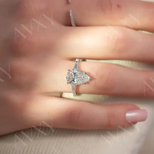 2.50CT Pear Lab Grown Diamond PavΓ© Band Engagement Ring Promise Wedding Ring Anniversary Gift Bridal Jewelry Unique Ring for Wife Her Gift