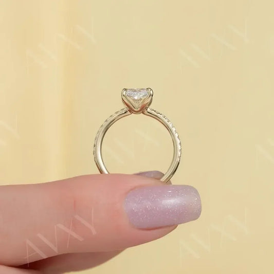 Radiant 3.00CT Lab Grown Diamond Engagement Ring | PavΓ© Band | Solitaire Design | Promise Ring | Wedding Ring | Bridal Jewelry Gift for Her