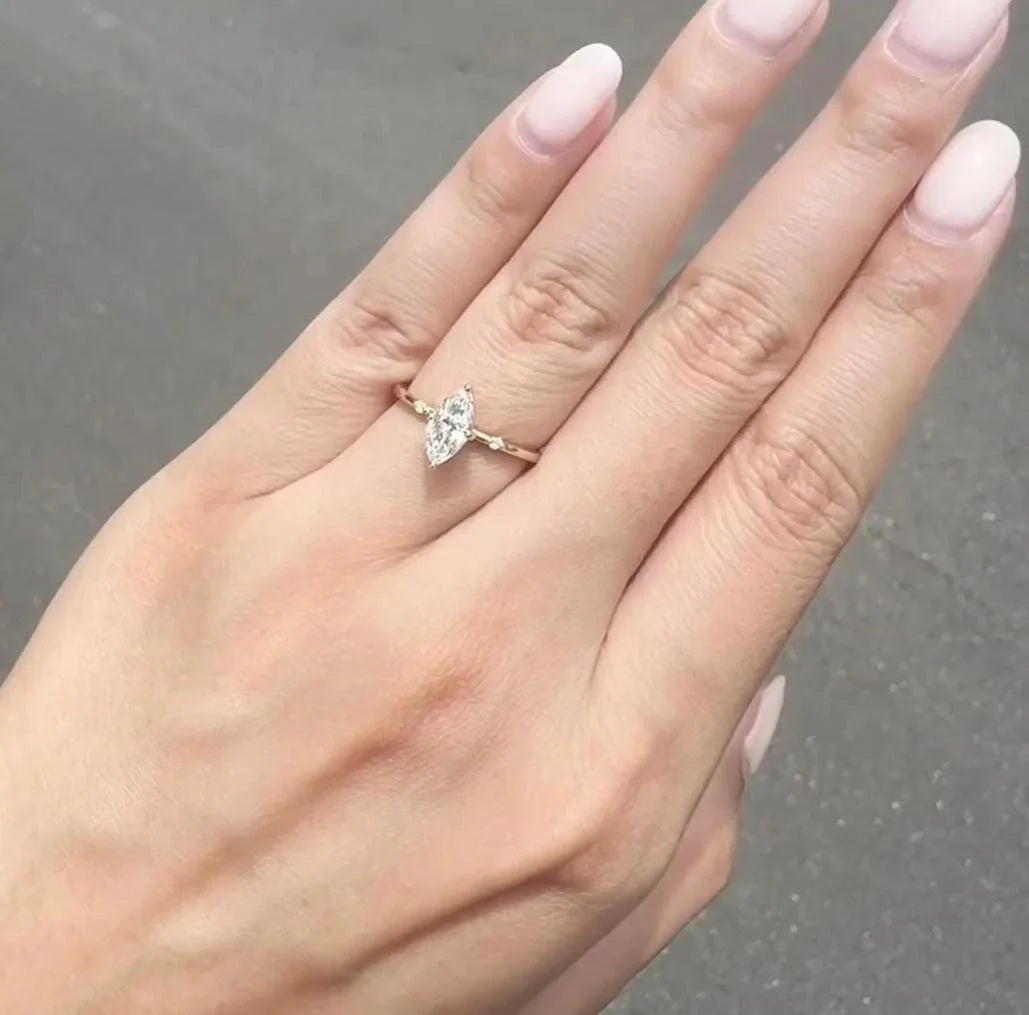 Marquise cut lab grown diamond ring 0.50ct, IGI certified engagement ring, accent stone setting, modern bridal jewelry, promise ring