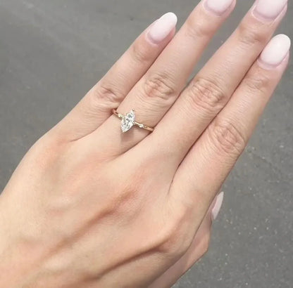 Marquise cut lab grown diamond ring 0.50ct, IGI certified engagement ring, accent stone setting, modern bridal jewelry, promise ring