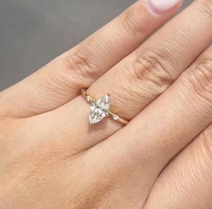 0.50ct marquise diamond engagement ring for women, lab grown certified diamond, accent setting ring, modern wedding jewelry, fine ring