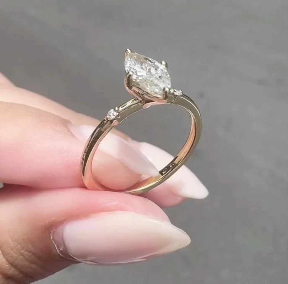 0.50ct Marquise Lab Grown Diamond Engagement Ring | Accent Setting | IGI Certified 