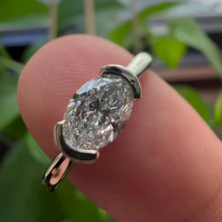 Elegant oval lab grown diamond ring with half bezel setting, 0.50TCW IGI certified engagement jewelry, luxury bridal wedding band