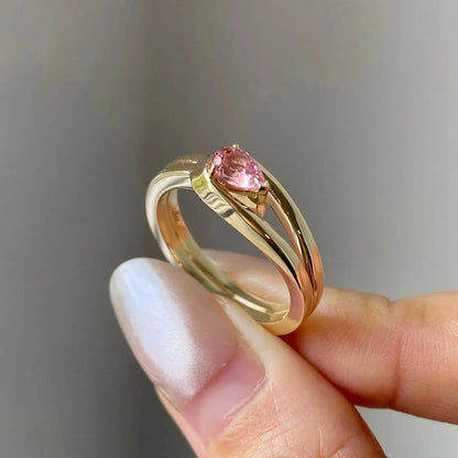 Fancy pink pear cut lab grown diamond ring 0.70 CT, double band engagement ring, IGI certified bridal jewelry, luxury wedding ring