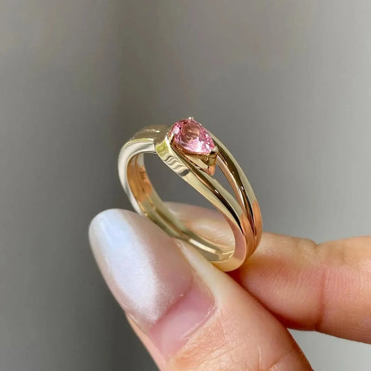 Fancy pink pear cut lab grown diamond ring 0.70 CT, double band engagement ring, IGI certified bridal jewelry, luxury wedding ring