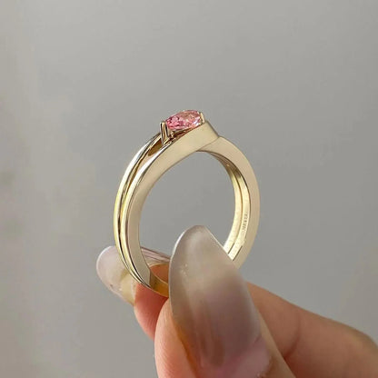 Luxury pink pear lab created diamond engagement ring, 0.70 CT double band ring, IGI certified wedding jewelry, elegant bridal accessory
