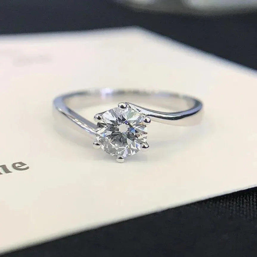 0.70 TCW Round Lab Grown Diamond Engagement Ring | Modern Bypass Shank | IGI Certified 