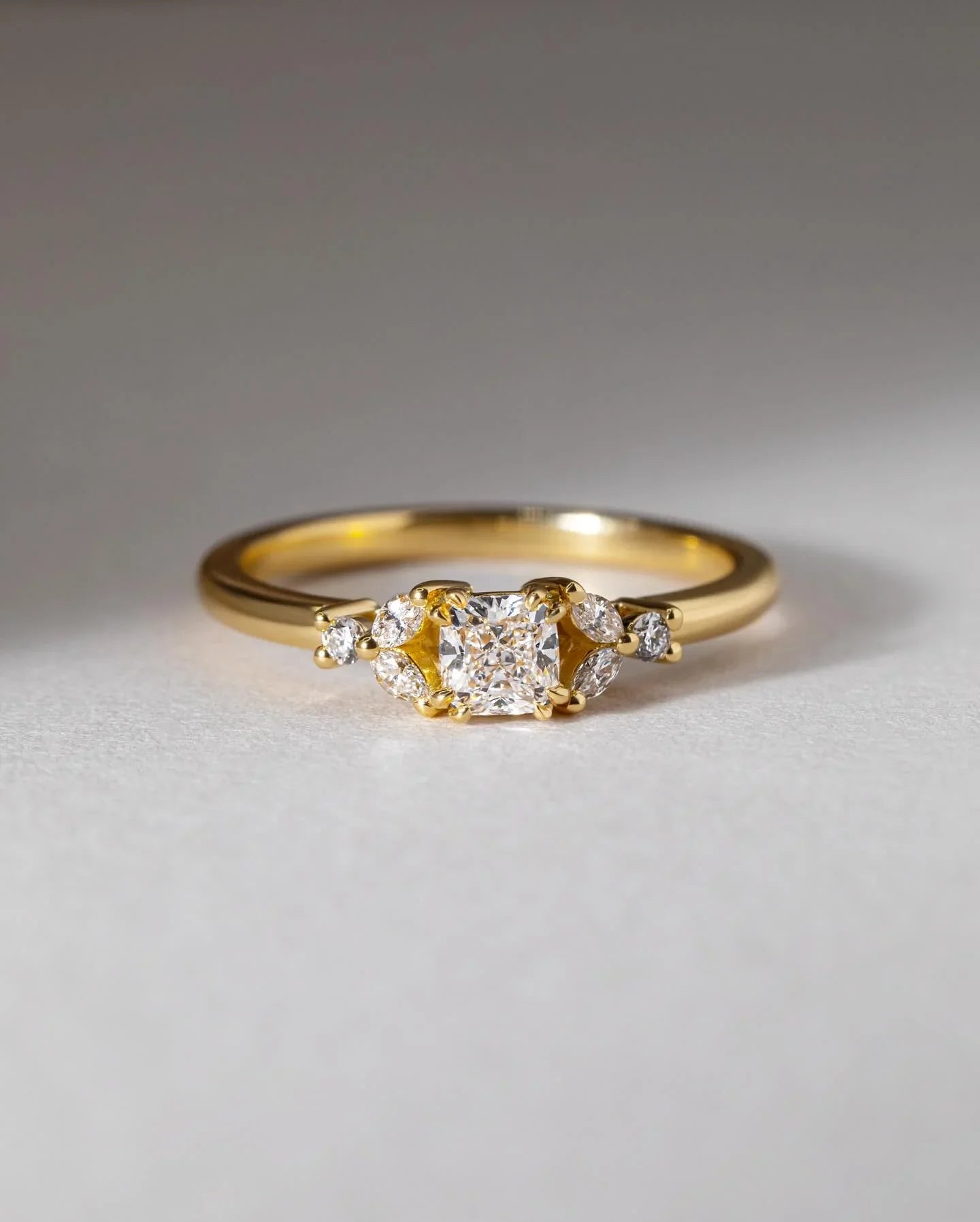 0.70ct round lab grown diamond engagement ring, marquise frame side setting ring, IGI certified solitaire bridal jewelry for women