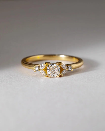 0.70ct round lab grown diamond engagement ring, marquise frame side setting ring, IGI certified solitaire bridal jewelry for women