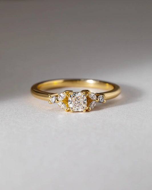 0.70ct round lab grown diamond engagement ring, marquise frame side setting ring, IGI certified solitaire bridal jewelry for women