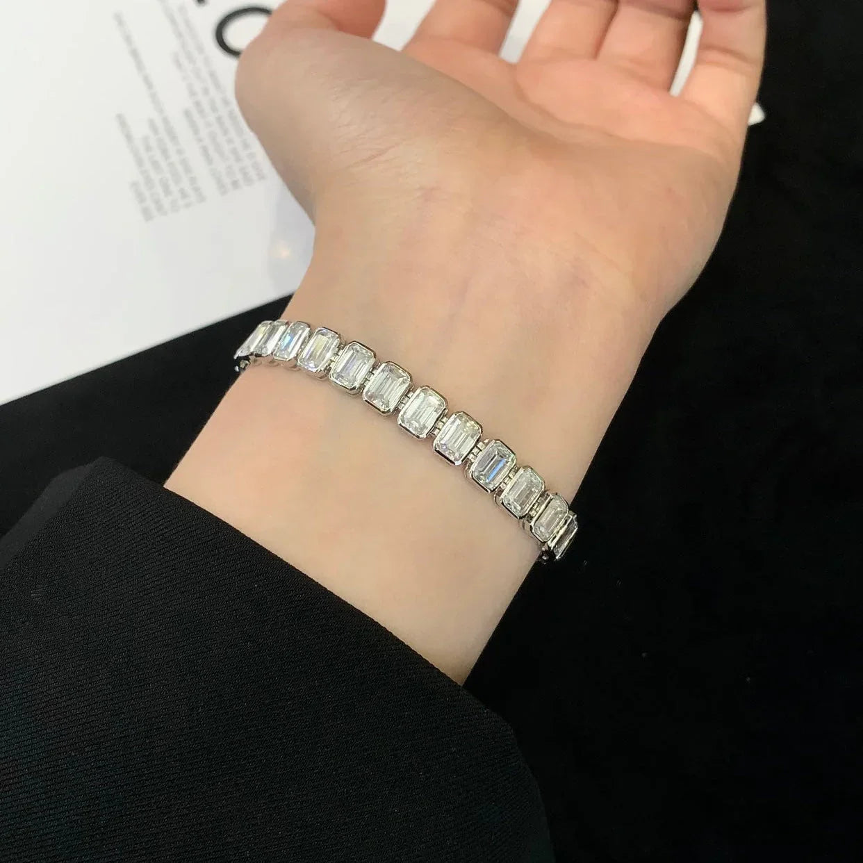 10.00tcw Emerald Lab Diamond Bezel Bracelet | D-E-F Color VVS–VS Clarity | IGI Certified | White Gold 