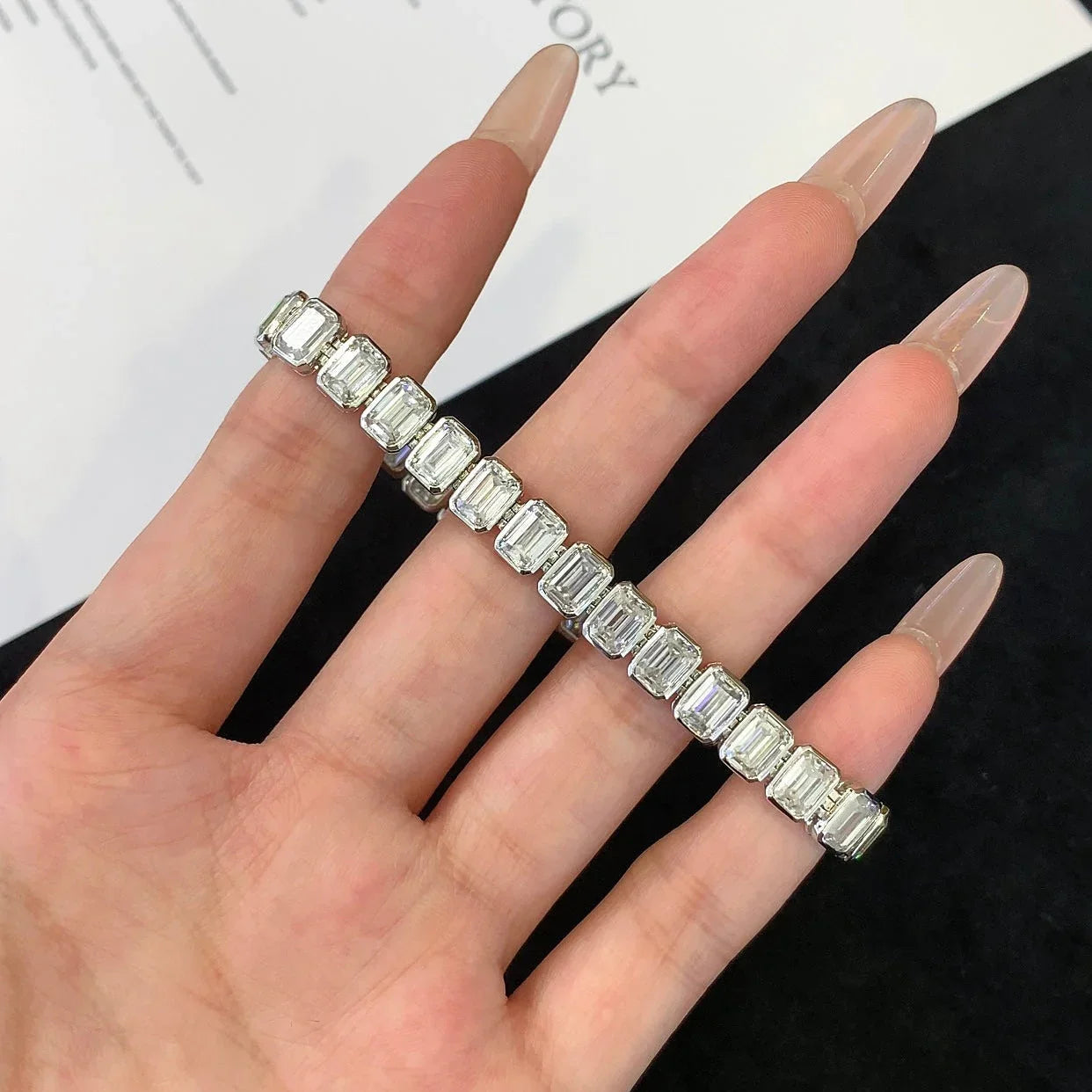 10.00tcw Emerald Lab Diamond Bezel Bracelet | D-E-F Color VVS–VS Clarity | IGI Certified | White Gold 