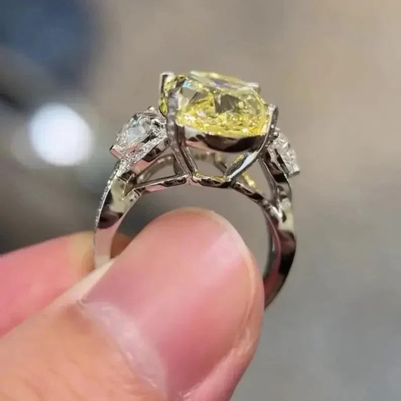 IGI certified yellow oval lab created diamond engagement ring, 10.50 TCW pavé side stones, luxury bridal anniversary ring