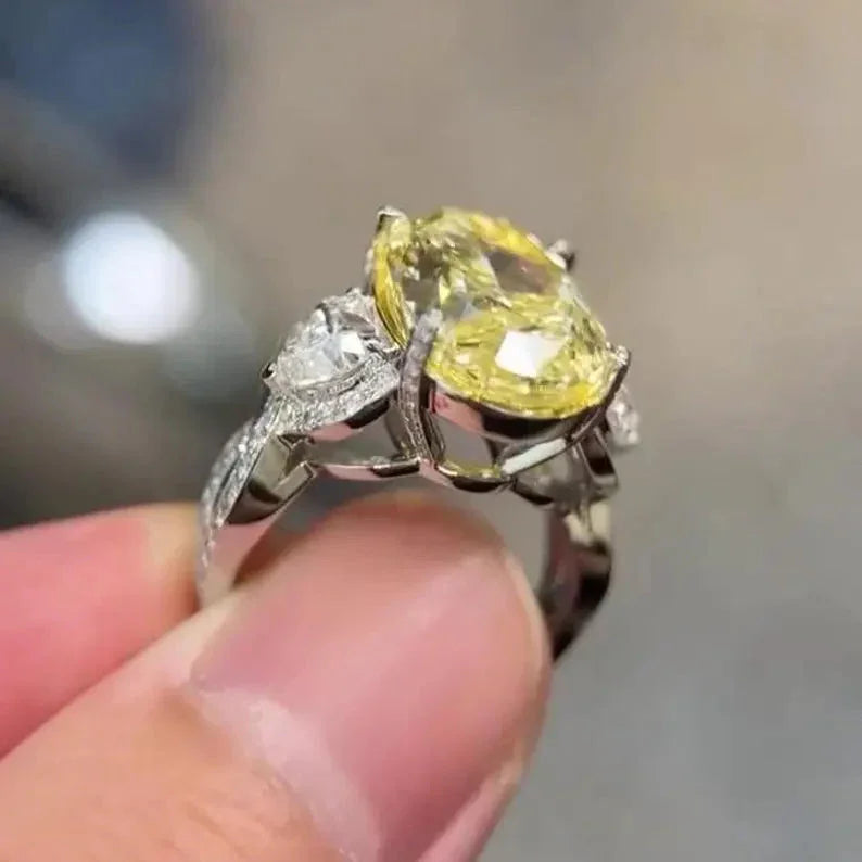 Oval yellow lab grown diamond bridal ring, 10.50 TCW pavé engagement ring, IGI certified fine jewelry, anniversary wedding gift