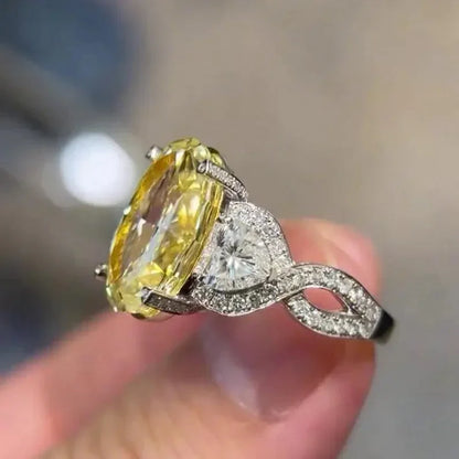 10.50 TCW Fancy Yellow Oval Lab Grown Diamond Engagement Ring | Pavé Three Stone Ring | IGI Certified 