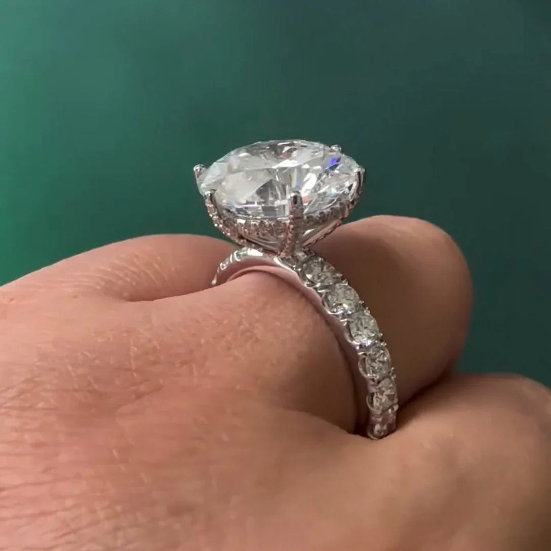 Round cut lab grown diamond ring, 10.00 CT pavé engagement ring, IGI certified bridal jewelry, luxury wedding band style