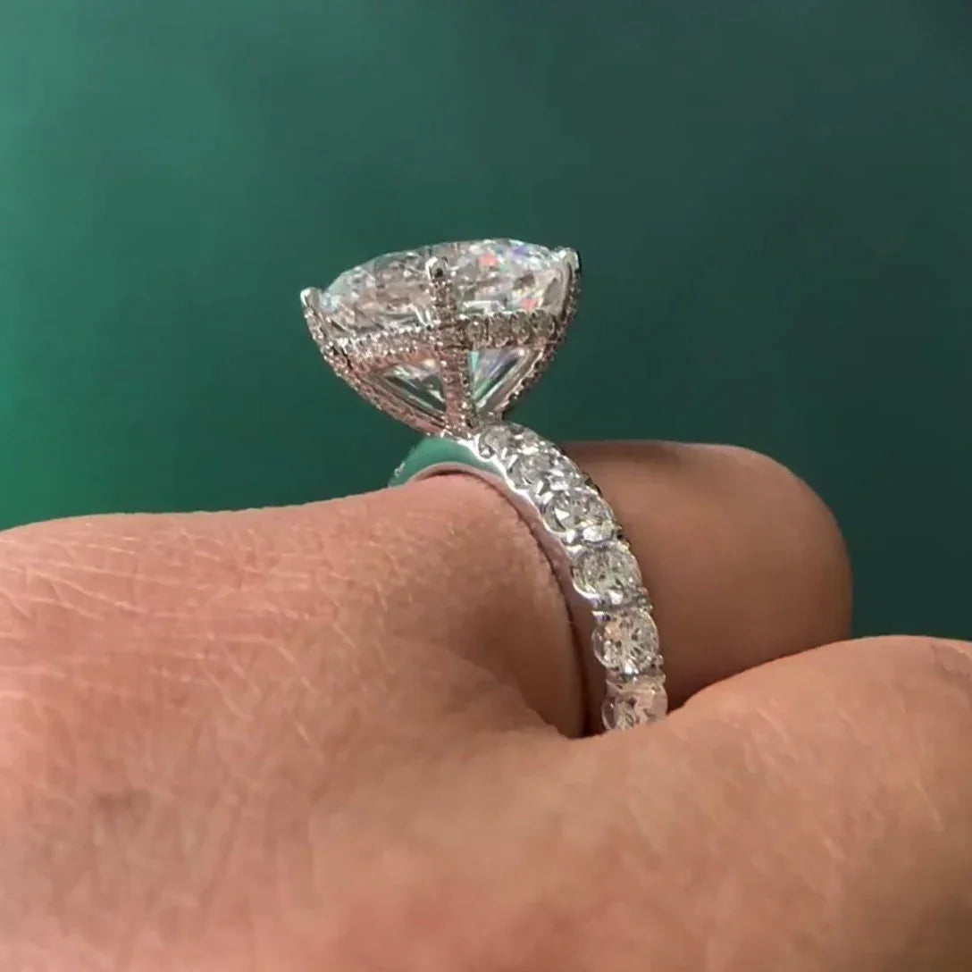 Luxury round lab diamond engagement ring, 10.50 TCW pavé setting, IGI certified, elegant bridal wedding jewelry, fine ring