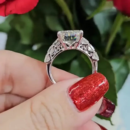 IGI certified emerald lab created diamond engagement ring, 10.00 CT side stone setting, luxury wedding jewelry, anniversary ring