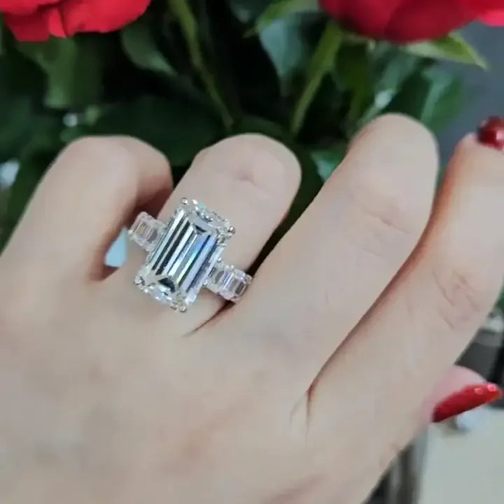 Emerald cut lab grown diamond bridal ring, 10.00 CT engagement ring, elegant side stones, IGI certified anniversary wedding jewelry
