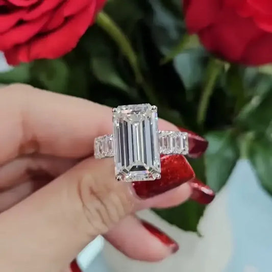 11.40 TCW emerald lab grown diamond engagement ring, emerald cut side stones, IGI certified, luxury bridal jewelry, wedding ring