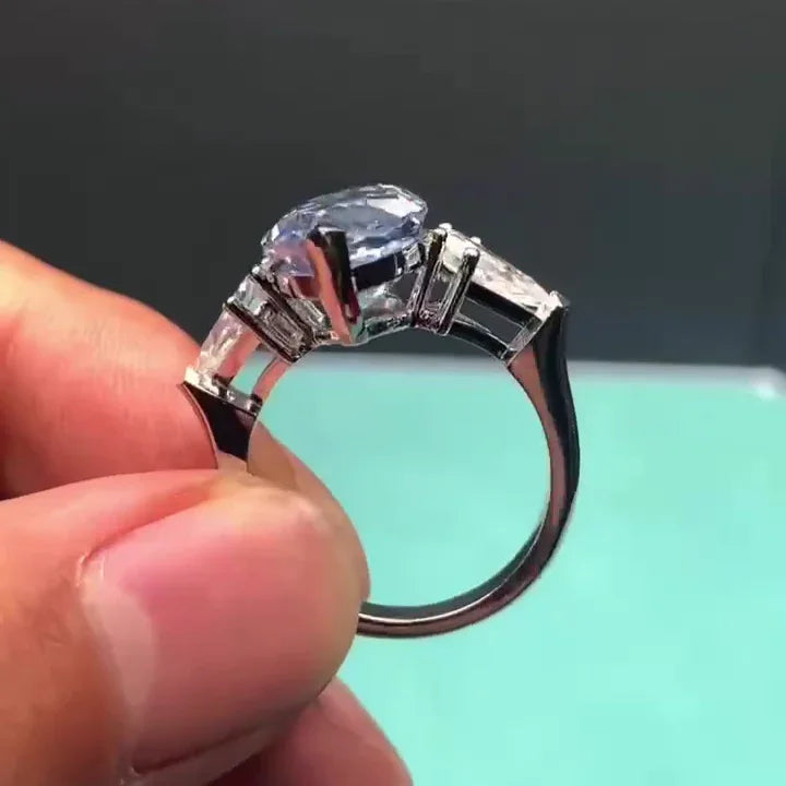 Fancy blue marquise lab grown diamond ring, 10.00 CT three stone engagement ring, IGI certified wedding jewelry for women