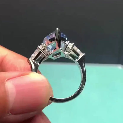 IGI certified blue marquise lab created diamond engagement ring, 10.00 CT three stone bridal jewelry, anniversary gift ring