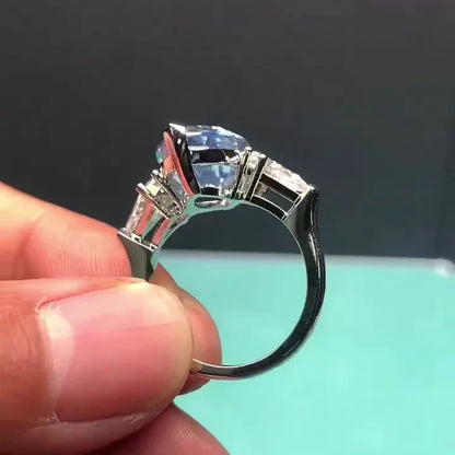 Marquise blue lab grown diamond bridal ring, 10.00 CT three stone engagement ring, IGI certified luxury wedding jewelry women