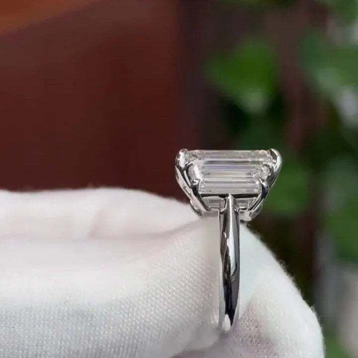 IGI certified emerald cut lab grown diamond ring, three stone engagement ring, luxury bridal jewelry, anniversary gift, statement wedding ring