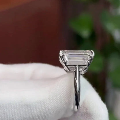 IGI certified emerald cut lab grown diamond ring, three stone engagement ring, luxury bridal jewelry, anniversary gift, statement wedding ring