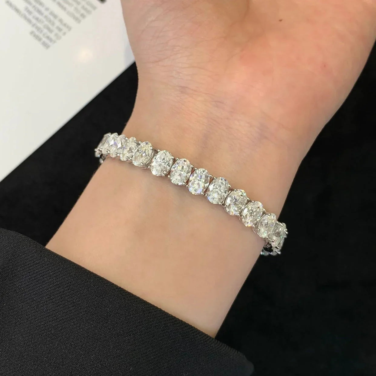 15.00tcw Oval Lab Diamond Tennis Bracelet | White Gold | DEF VVS–VS | IGI Certified 