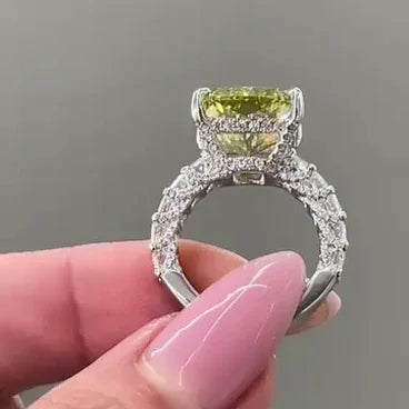 IGI certified fancy yellow radiant lab created diamond engagement ring, statement bridal ring, luxury anniversary gift, three stone jewelry