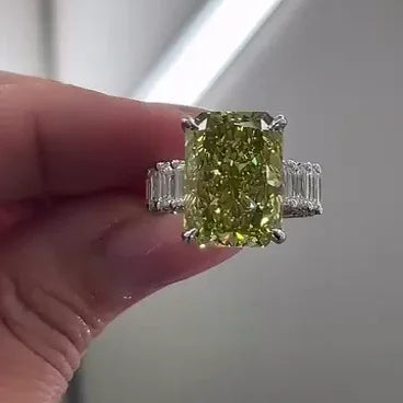13.00 CT fancy yellow radiant lab grown diamond engagement ring, three stone statement bridal ring, IGI certified luxury wedding jewelry