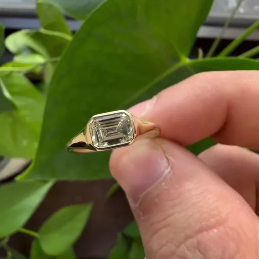 Emerald cut lab grown diamond engagement ring, bezel setting, IGI certified, solitaire ring, bridal jewelry, modern wedding ring, luxury diamond