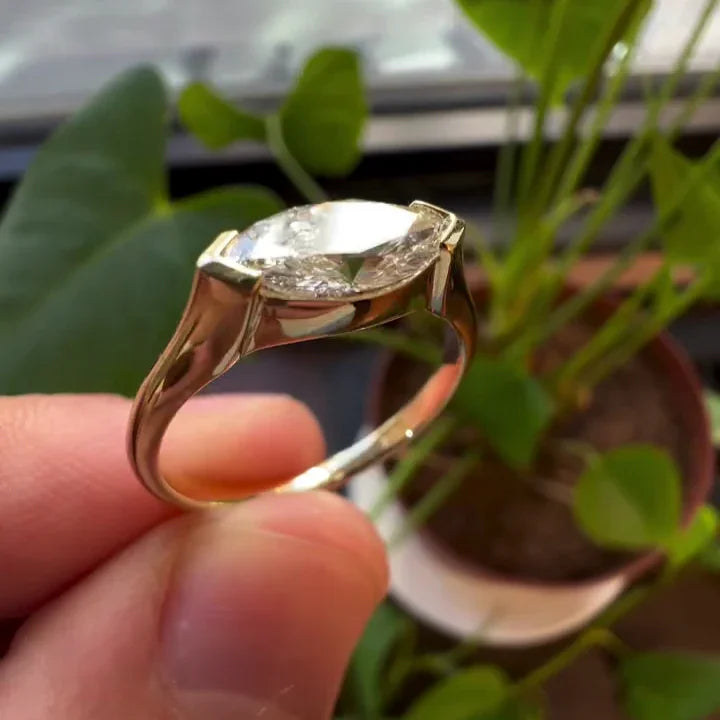 1.00ct Marquise Lab Grown Diamond Engagement Ring | Cathedral Half Bezel Setting | IGI Certified 
