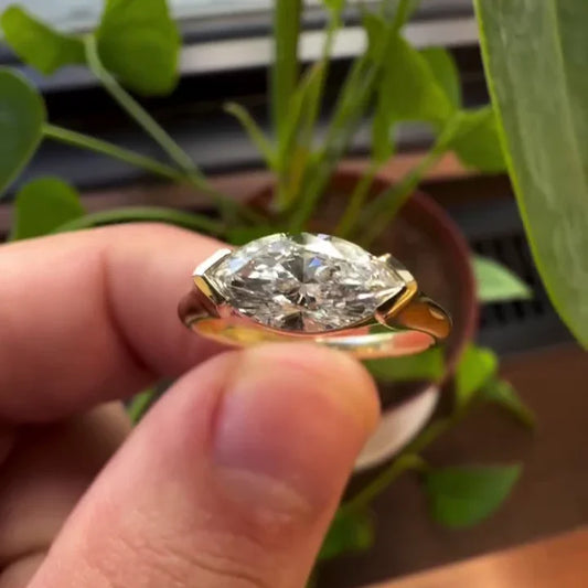 1.00ct marquise lab grown diamond engagement ring, cathedral half bezel setting, IGI certified solitaire ring, ethical bridal jewelry, modern proposal ring